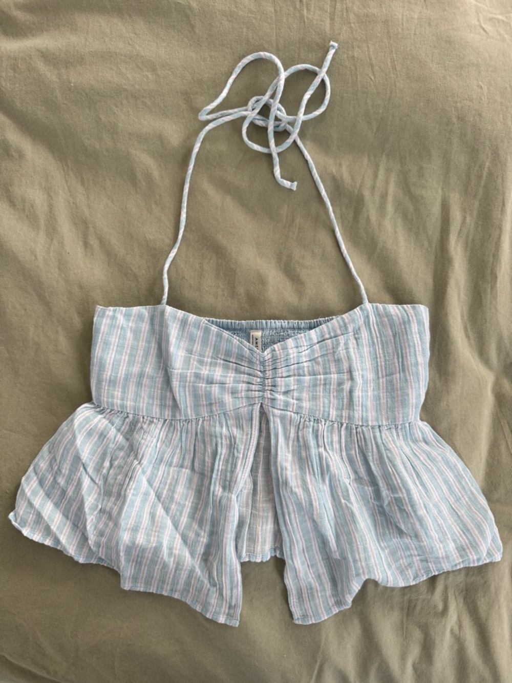 American Eagle Cinched Flyaway Striped Halter Top